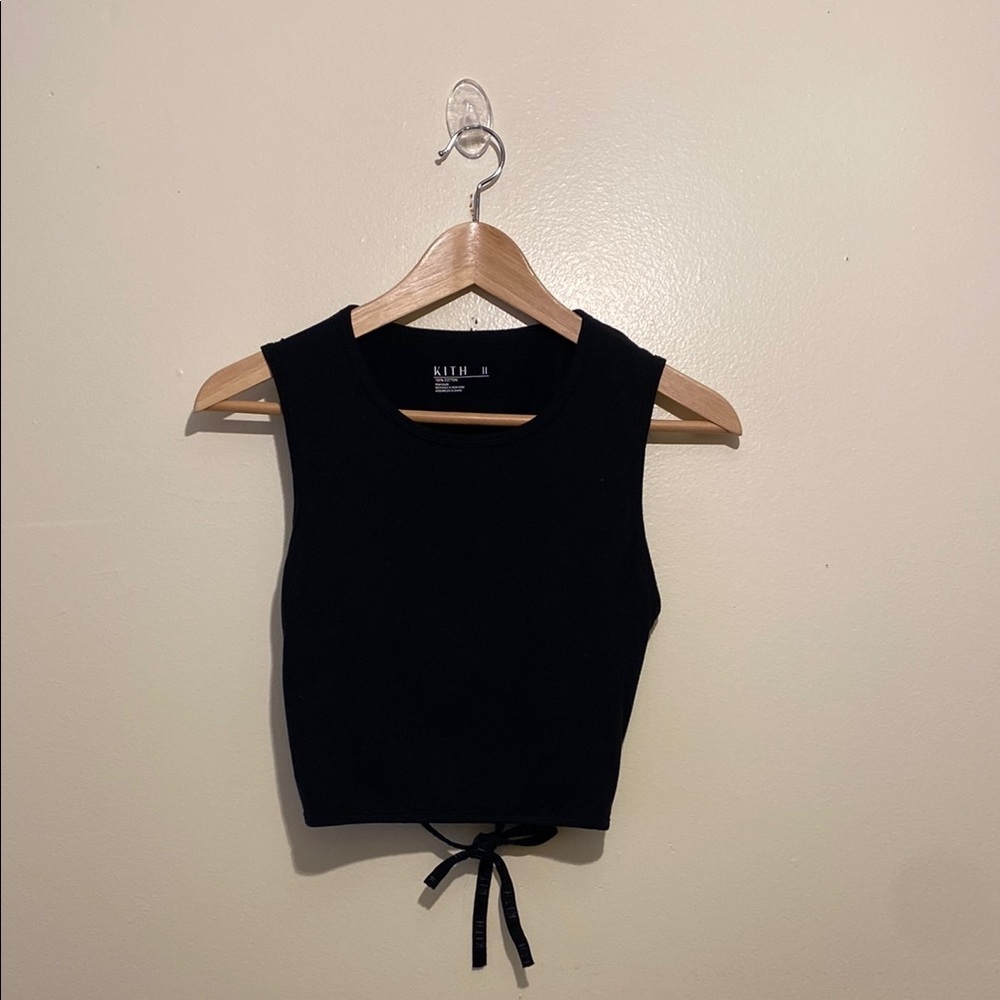 KITH Black Sleeveless COTTON Crop Back tie Top. - Picture 3 of 8